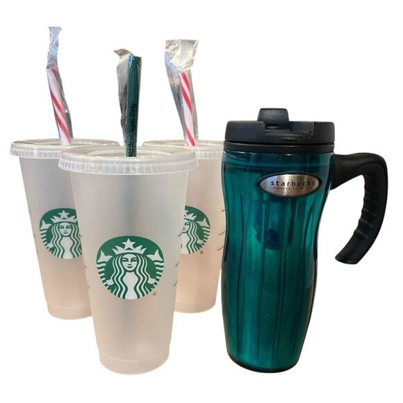 Starbucks 24oz Cups Straws 16oz Lucy Malachite Green Insulated Coffee Mug Reuse - Picture 1 of 8